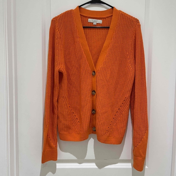 LOFT Sweaters - Loft Orange Women Knit Cotton Blend Chunky Cardigan Sweater Size Large